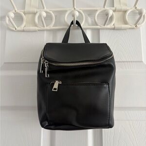 Black Faux Leather Women’s Mini Backpack